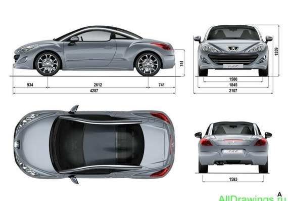 Peugeot RCZ (2009) (Peugeot RSZ (2009)) - drawings (figures) of the car